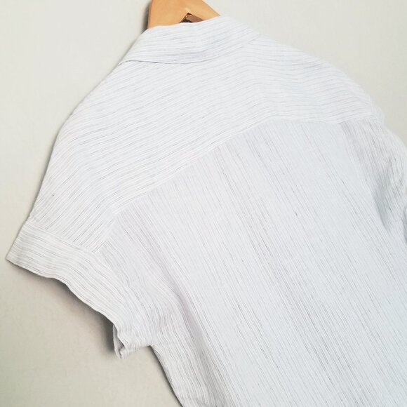 James Perse 100% Linen Striped Short Cap Sleeve Button Up Shirt White 0 XS $185 - Picture 14 of 16